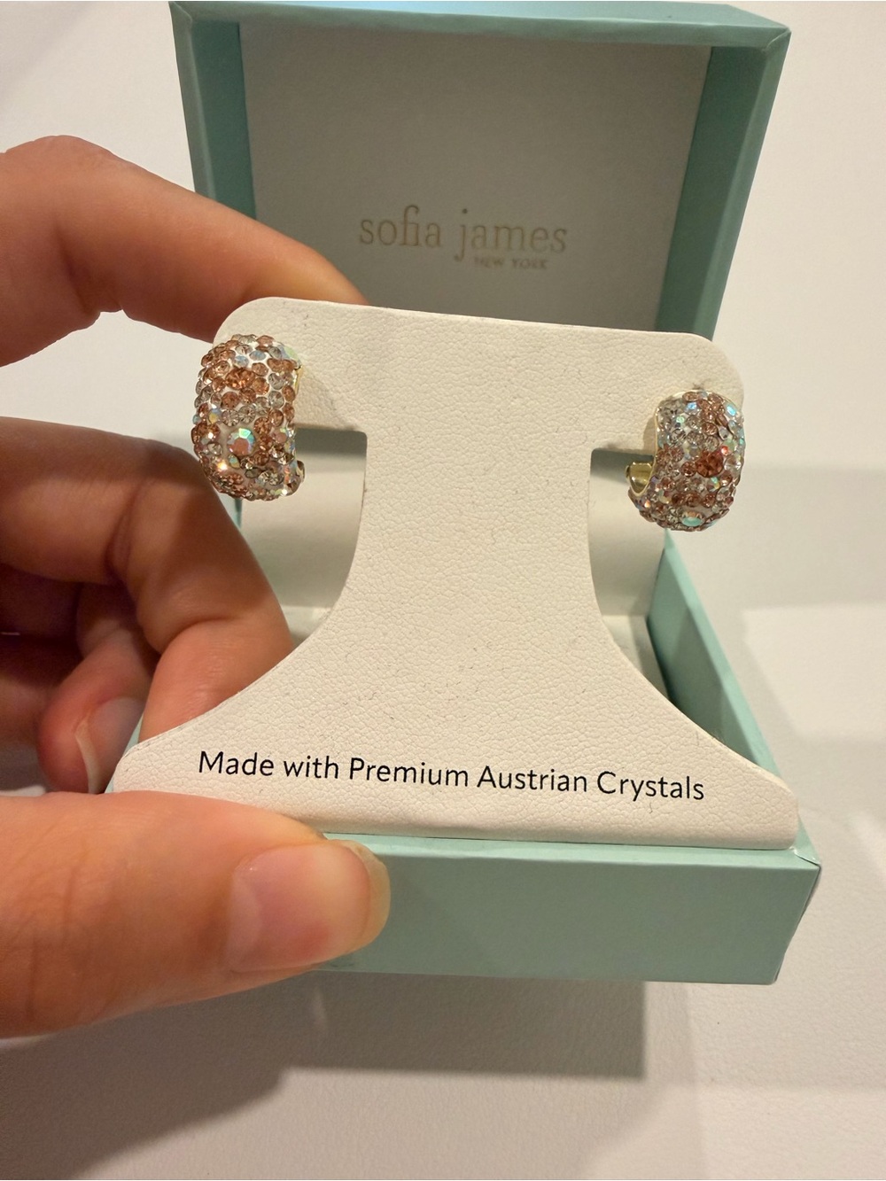 Rose Gold Crystal Hoop Earrings - Picture 5 of 6